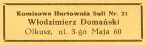 Reklama 1937 Olkusz Komisowa Hurtownia Soli Włodzimierz Domański 01.jpg