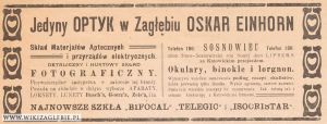 Reklama 1913 Sosnowiec Optyk Oskar Einhorn.jpg