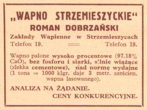 Reklama 1931 Dąbrowa Górnicza Zakłady Wapienne w Strzemieszycach Roman Dobrzański 01.jpg