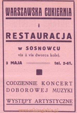 Reklama 1931 Sosnowiec Cukiernia Warszawska i Restauracja 01.jpg