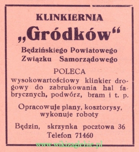 Plik:Reklama 1937 Będzin Klinkiernia Gródków 01.jpg