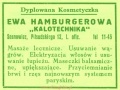 Reklama 1931 Sosnowiec Kalotechnika Dyplomowana Kosmetyczka Ewa Hamburgerowa 01.jpg