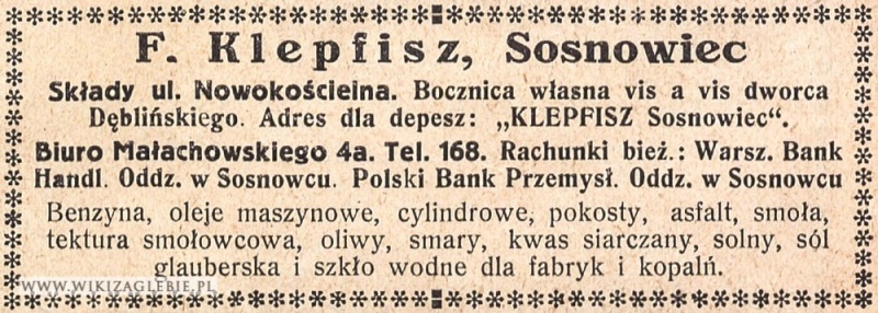 Plik:Reklama-1922-Sosnowiec-Klepfisz-benzyna-oleje.jpg