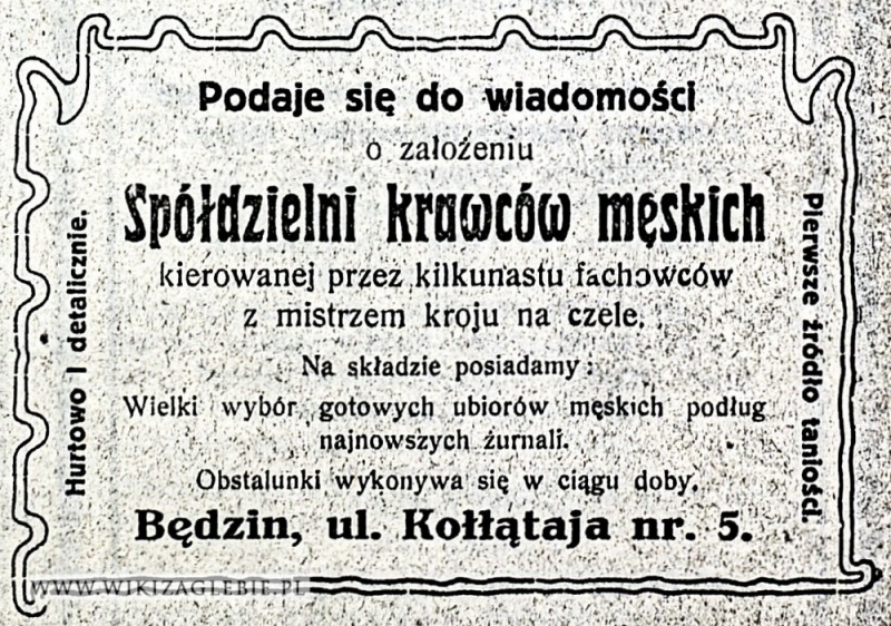 Plik:Reklama-1922-Będzin-Spółdzielnia-krawców-męskich.jpg
