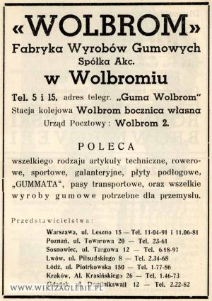 Reklama 1938 Wolbrom Fabryka Wyrobów Gumowych.jpg