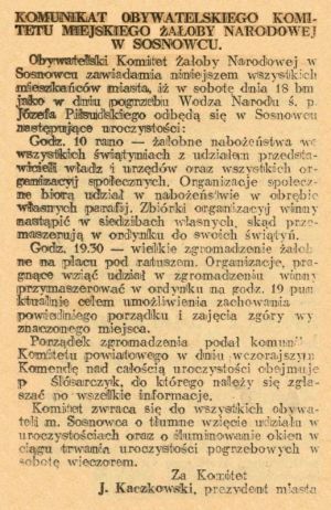 Komitet Miejski Żałoby Narodowej w Sosnowcu KZI 1935.05.18.jpg