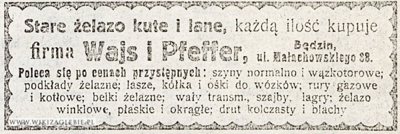 Plik:Reklama-1922-Będzin-Wajs-Pfeffer-Stare-żelazo.jpg
