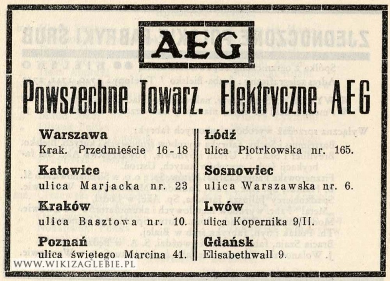 Plik:Reklama 1930 Sosnowiec AEG Powszechne Towarzystwo Elektryczne.jpg