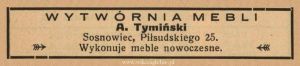 Reklama 1938 Sosnowiec Wytwórnia Mebli A. Tymiński 01.jpg