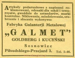 Reklama 1931 Sosnowiec Fabryka Galanterii Metalowej Galmet 01.jpg