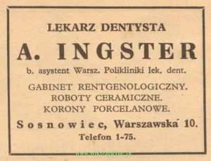 Reklama 1931 Sosnowiec Lekarz Dentysta A. Ingster 01.jpg