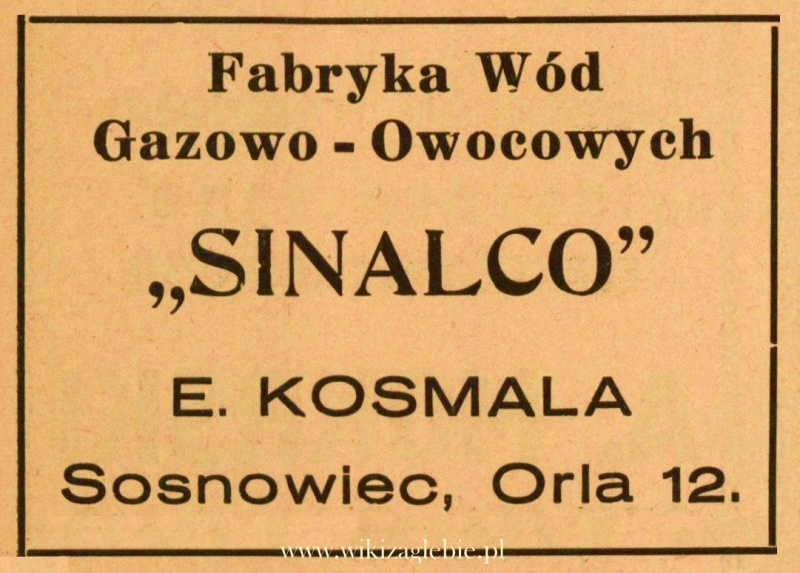 Plik:Reklama 1938 Sosnowiec Fabryka Wód Gazowo-Owocowych Sinalco E. Kosmala 01.jpg
