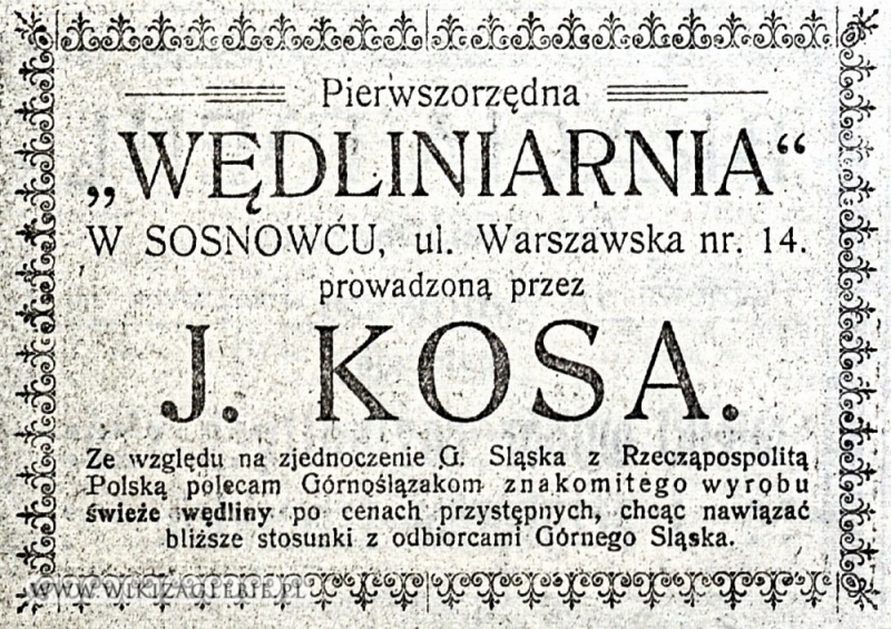 Plik:Reklama-1922-Sosnowiec-Kosa-Wędliniarnia.jpg