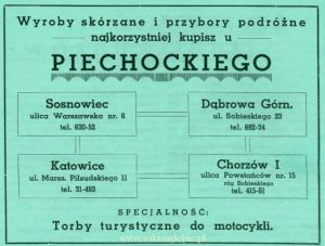 Reklama 1939 Sosnowiec Wyroby Skórzane i Przybory Podróżne Piechocki 01.jpg