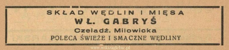 Plik:Reklama 1938 Czeladź Skład Wędlin i Mięsa Wł. Gabryś 01.jpg
