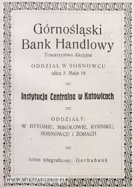 Plik:Reklama-1922-Sosnowiec-Górnośląski-Bank-Handlowy.jpg