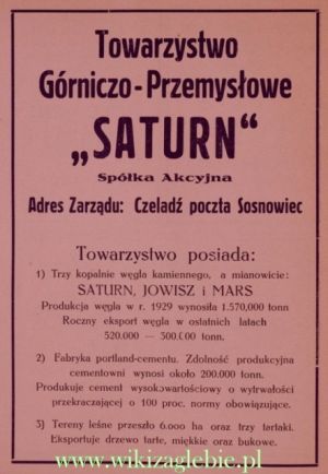 Reklama 1934 Czeladź Towarzystwo Górniczo-Przemysłowe Saturn 01.jpg
