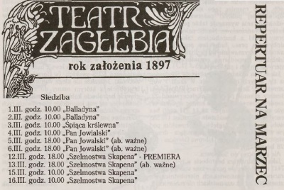 Teatr Zagłębia repertuar marzec 1994.JPG