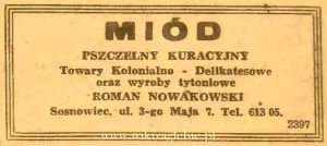 Reklama 1945 Sosnowiec Towary Kolonialno Delikatesowe Roman Nowakowski 01.JPG