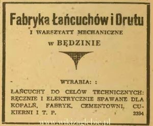 Reklama 1945 Będzin Fabryka Łańcuchów i Drutu 01.JPG