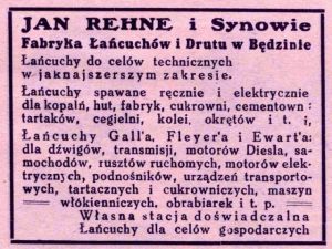 Reklama 1931 Będzin Fabryka Łańcuchów i Drutu Jan Rehne i Synowie 01.jpg