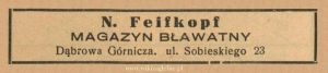 Reklama 1938 Dąbrowa Górnicza Magazyn Bławatny N. Feifkopf 01.jpg