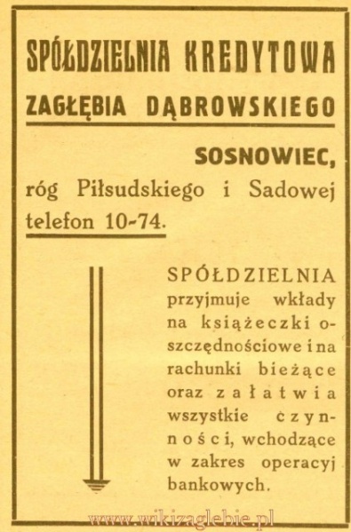 Plik:Reklama 1931 Sosnowiec Spółdzielnia Kredytowa Zagłębia Dąbrowskiego 01.jpg