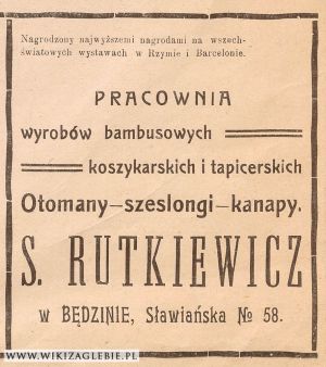 Reklama 1913 Będzin pracownia wyrobów bambusowych Rutkiewicz.jpg