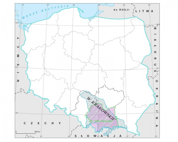 Przedrozbiorowe Województwo krakowskie na tle obecnej mapy Polski