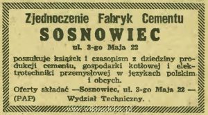 Reklama 1945 Sosnowiec Zjednoczenie Fabryk Cementu 02.JPG