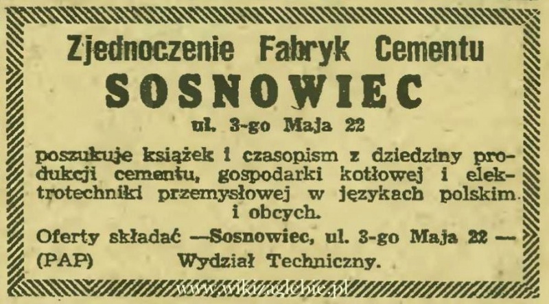 Plik:Reklama 1945 Sosnowiec Zjednoczenie Fabryk Cementu 02.JPG