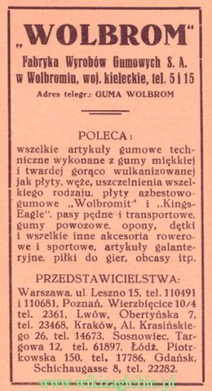 Reklama 1937 Wolbrom Fabryka Wyrobów Gumowych 02.jpg